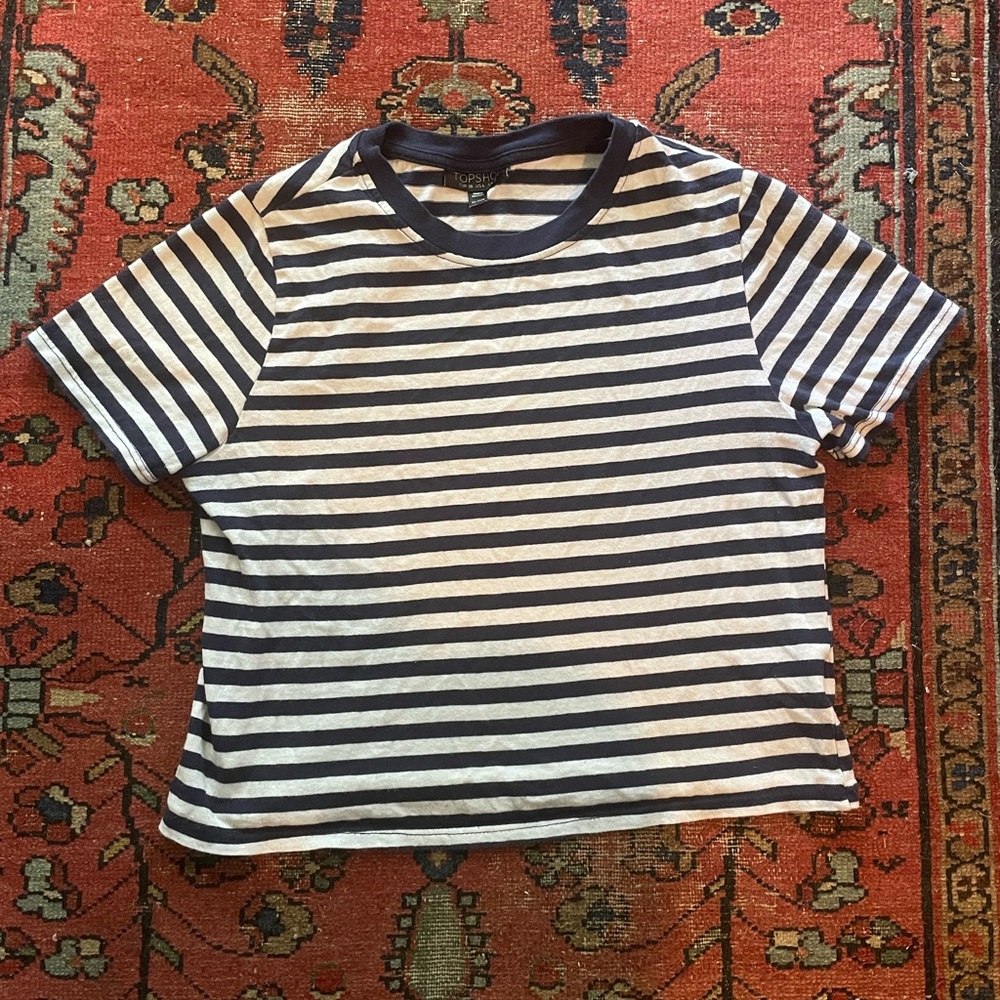 Blue striped topshop crop top - tag size 6, fits like a small/medium